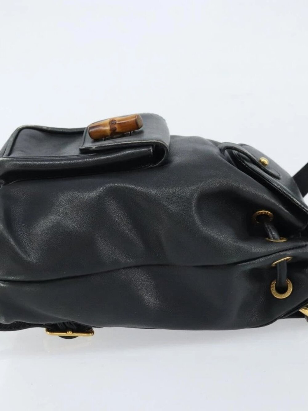 GUCCI Bamboo Backpack Leather Black Gold 003 1705 0030 Auth ka2738 - Picture 4 of 15